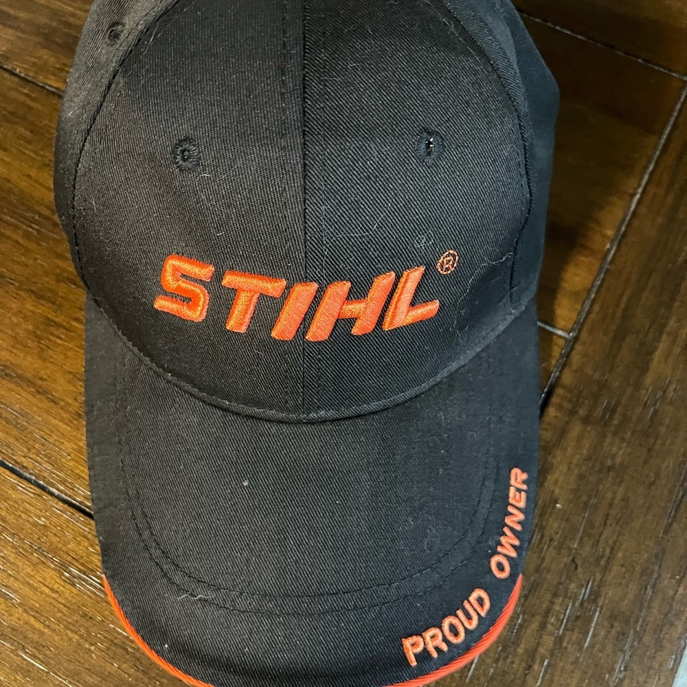 STIHL Outfitters Apparel Mens Black Orange Embroidered Proud Owner Hat Cap